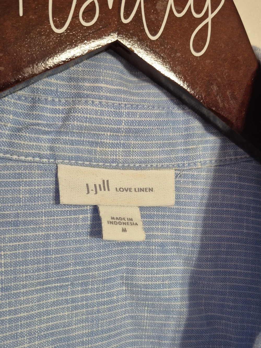 PURE JILL Light Blue and White Linen Button-Front Shirt Dress - Picture 7 of 10